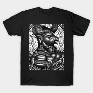 Black and white drawing of Cow God T-Shirt